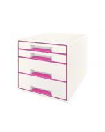 LEITZ WOW Cube Schubladenbox A4 weiss/pink, 4 Schubladen 