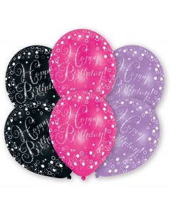Luftballons Happy Birthday pink/lila/schwarz 6 Stk.