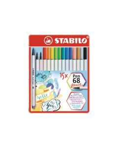 STABILO Pen 68 brush Fasermaler, 15er Metalletui