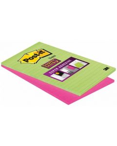 Block Super Sticky 125x200mm grün/pink, 2x45 Blatt, liniert 
