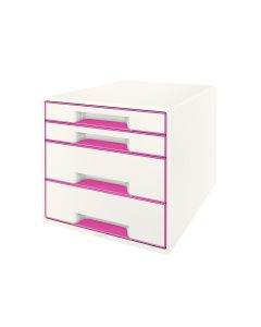 LEITZ WOW Cube Schubladenbox A4 weiss/pink, 4 Schubladen 