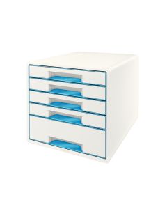 LEITZ WOW Cube Schubladenbox A4 weiss/blau, 5 Schubladen 