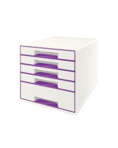 LEITZ WOW Cube Schubladenbox A4 weiss/violett, 5 Schubladen 