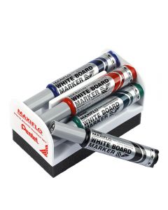 PENTEL Whiteboard Marker Maxiflo 4 Farben mit Tafelwischer 